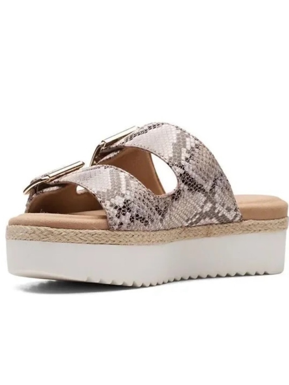Clarks Collection Pink Snakeskin Double Buckle Platform Comfort Slides Size 8.5✨